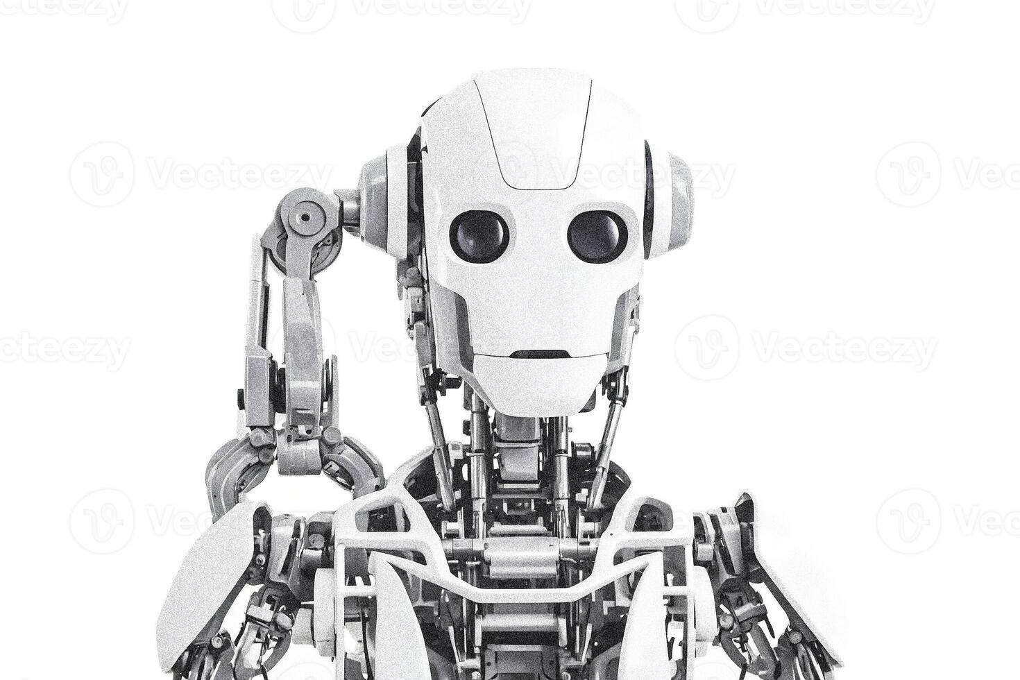 Close-up of a robotic head with a mechanical arm photo