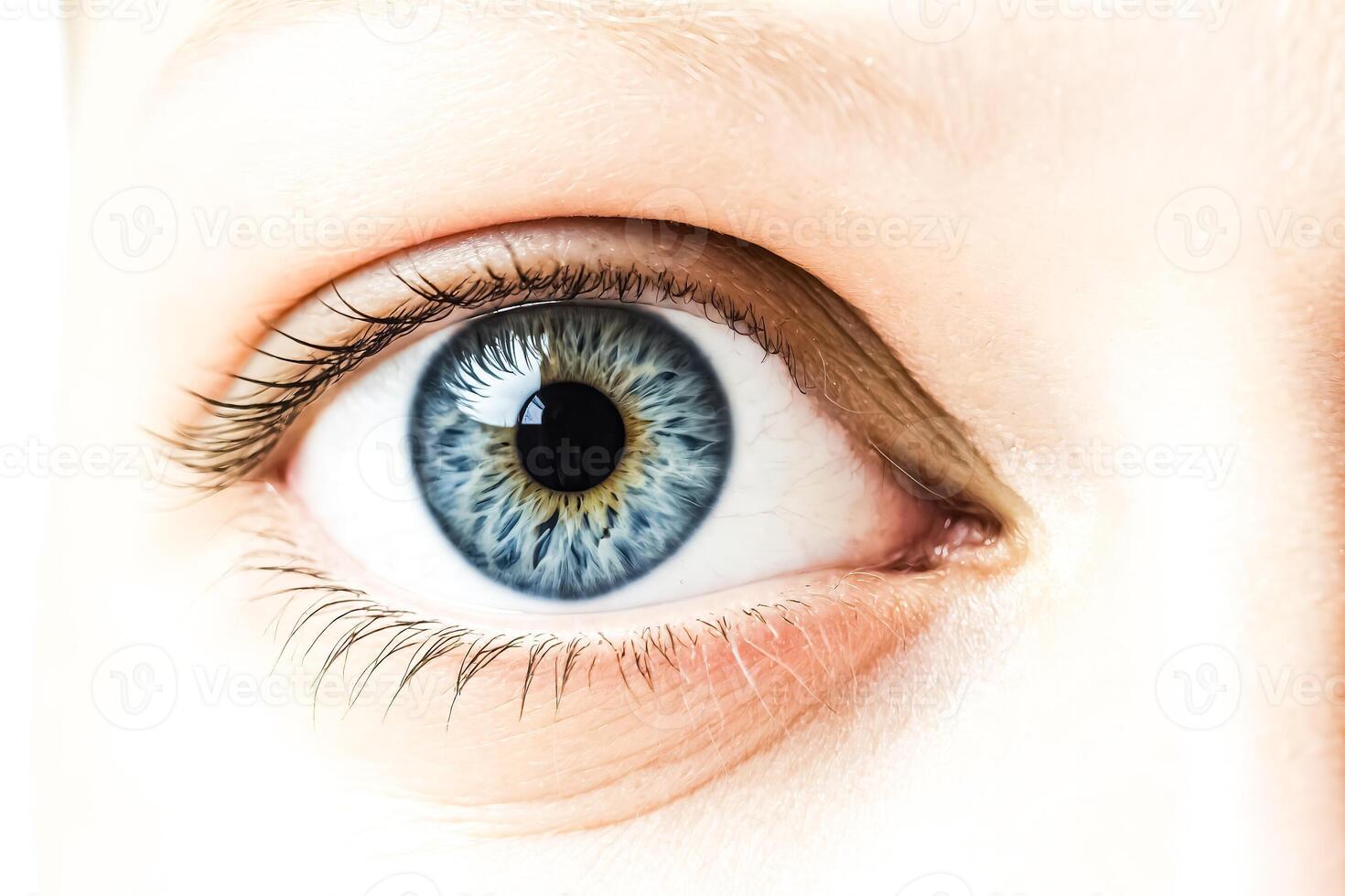 Close-up of a blue eye with long eyelashes photo