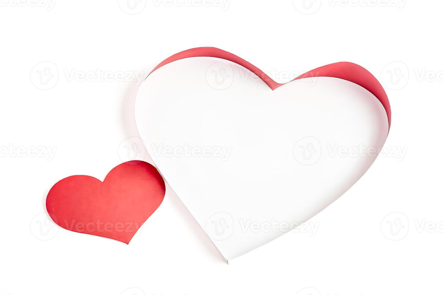 Red Paper Heart Frame on White Background photo