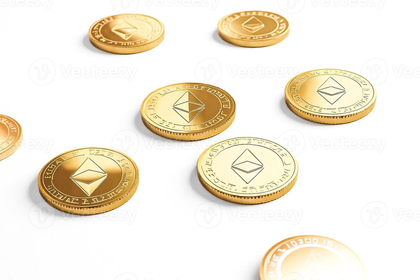 Golden Ethereum Coins on White Background photo