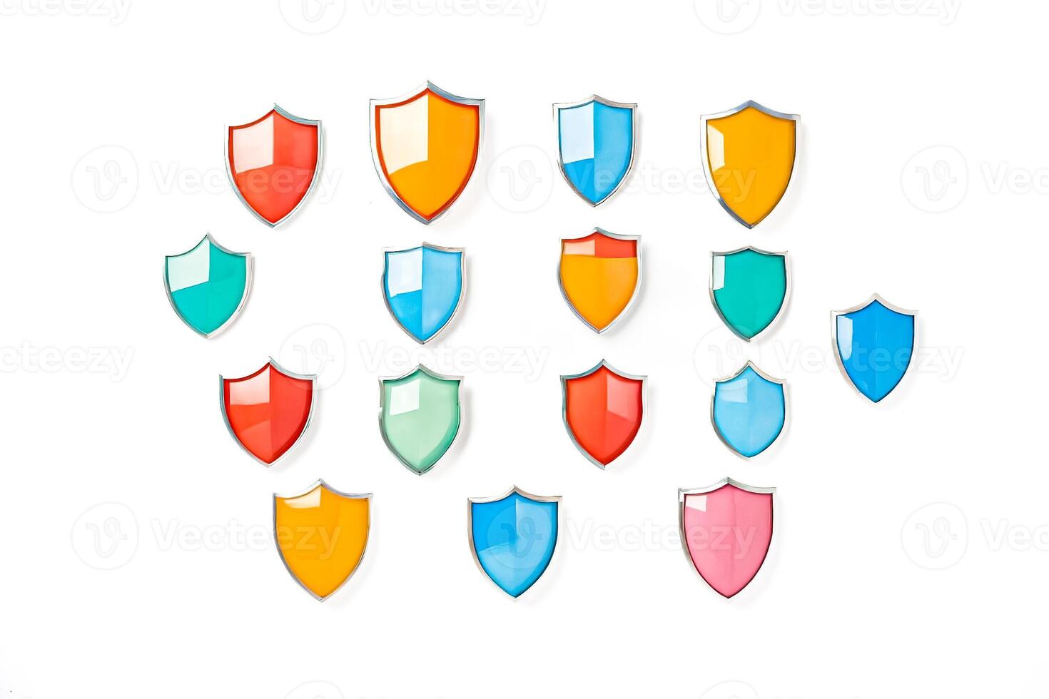 Colorful shields on white background photo