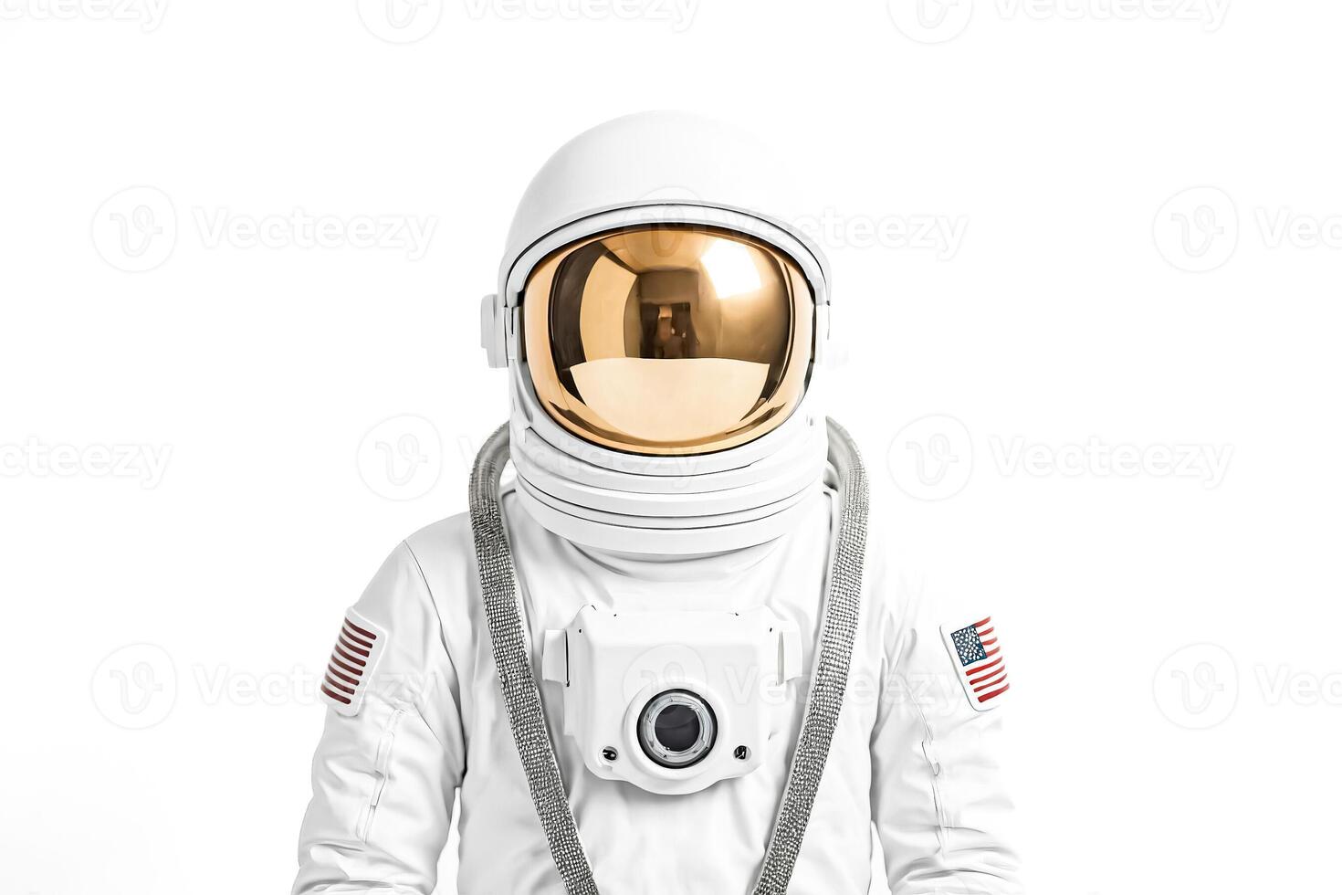 Astronaut in Space Suit with Gold Visor on White Background photo
