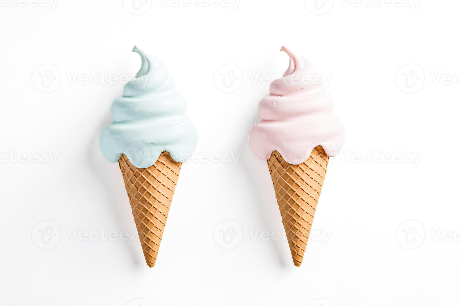 Two Ice Cream Cones on White Background photo