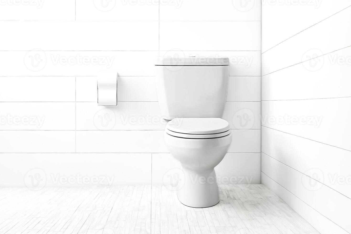 Modern Bathroom with White Toilet and Tile Walls photo