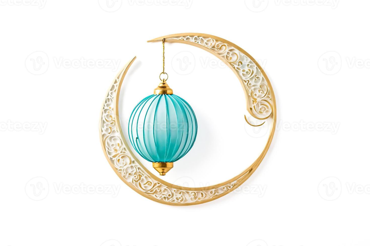 Golden Crescent Moon with Blue Lantern photo