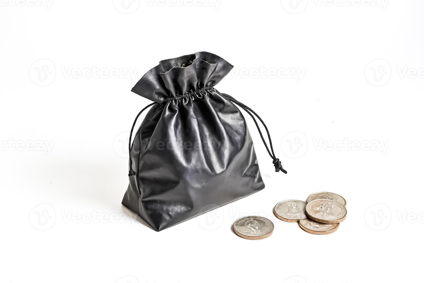 Black Sack and Silver Coins photo