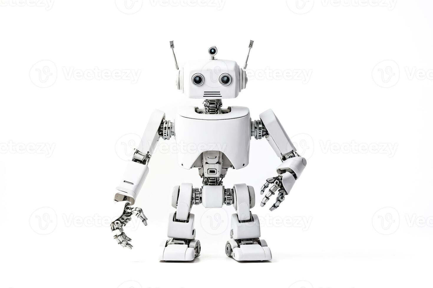 White Robot Standing On White Background photo