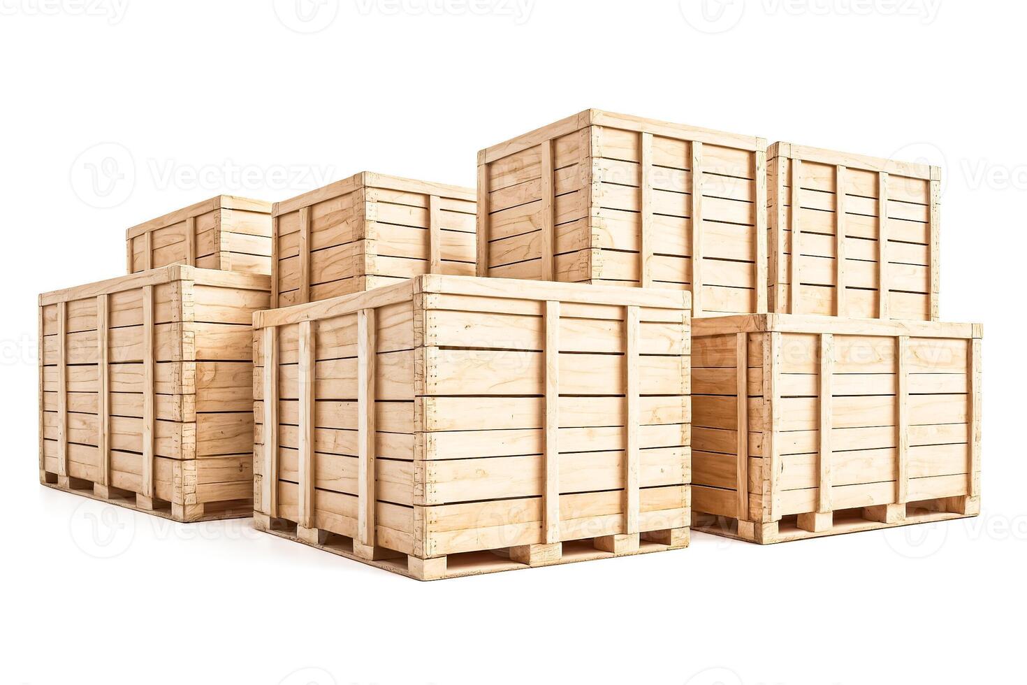 Wooden Crates Stacked Against White Background photo
