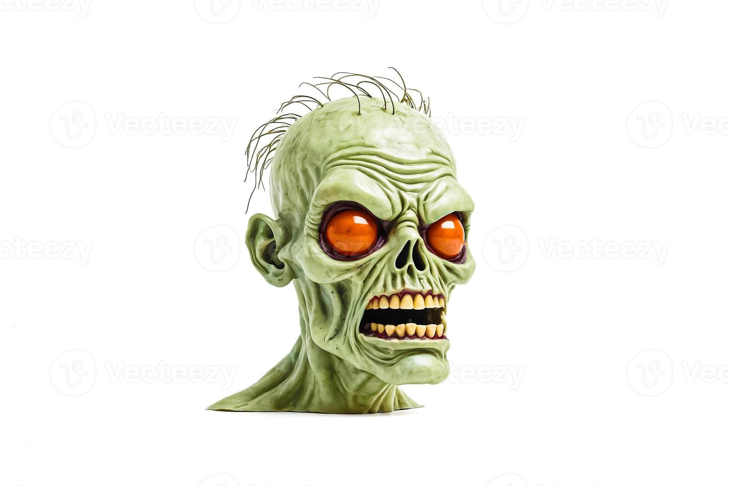 Green Zombie Head With Orange Eyes photo