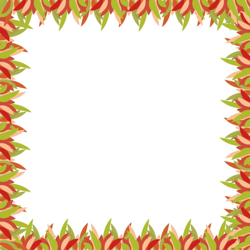 autumn template frame with green and red leaves in flat style on the white background. template with plant frame vector