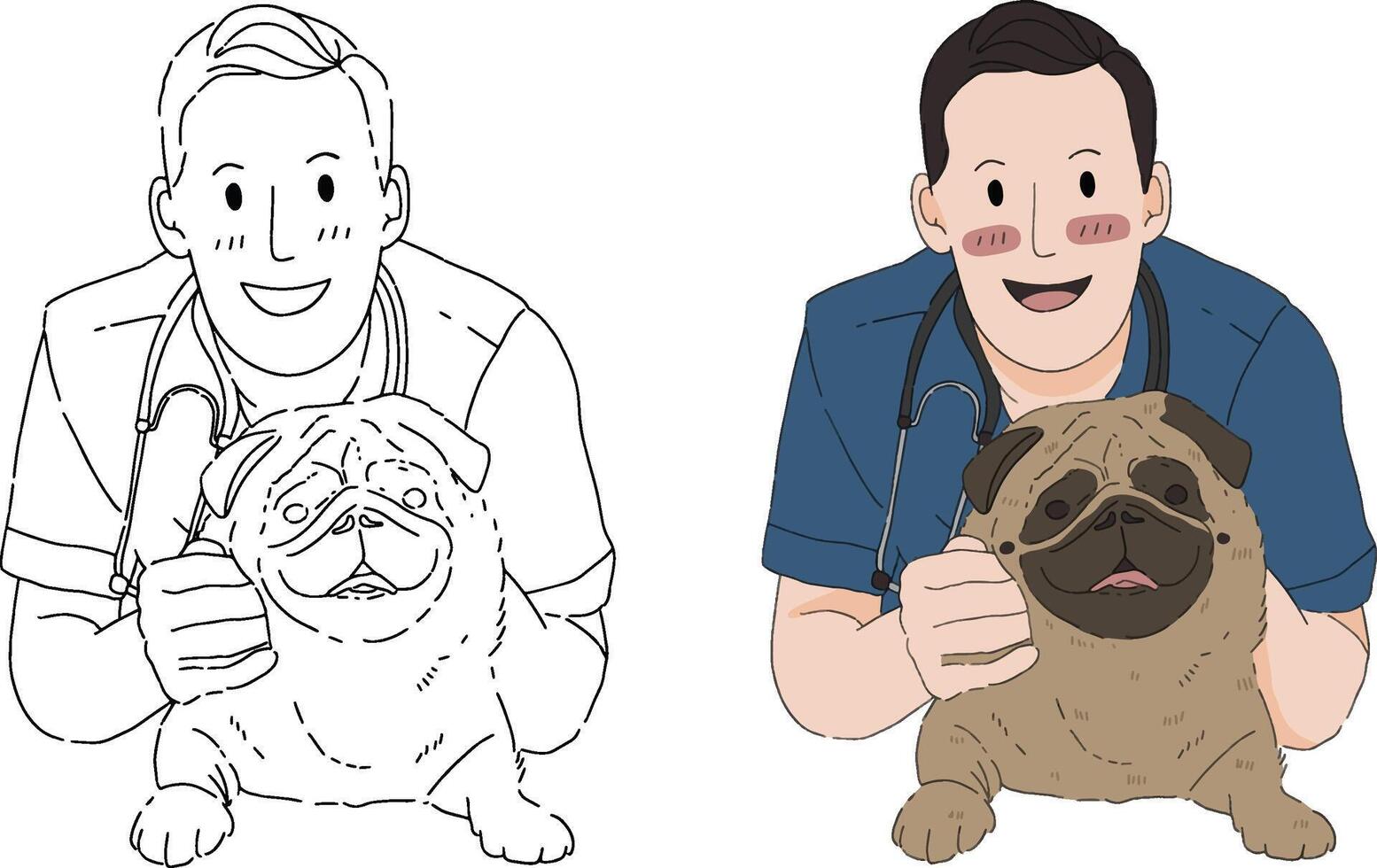 Veterinarian with pug dog character design for templates. vector