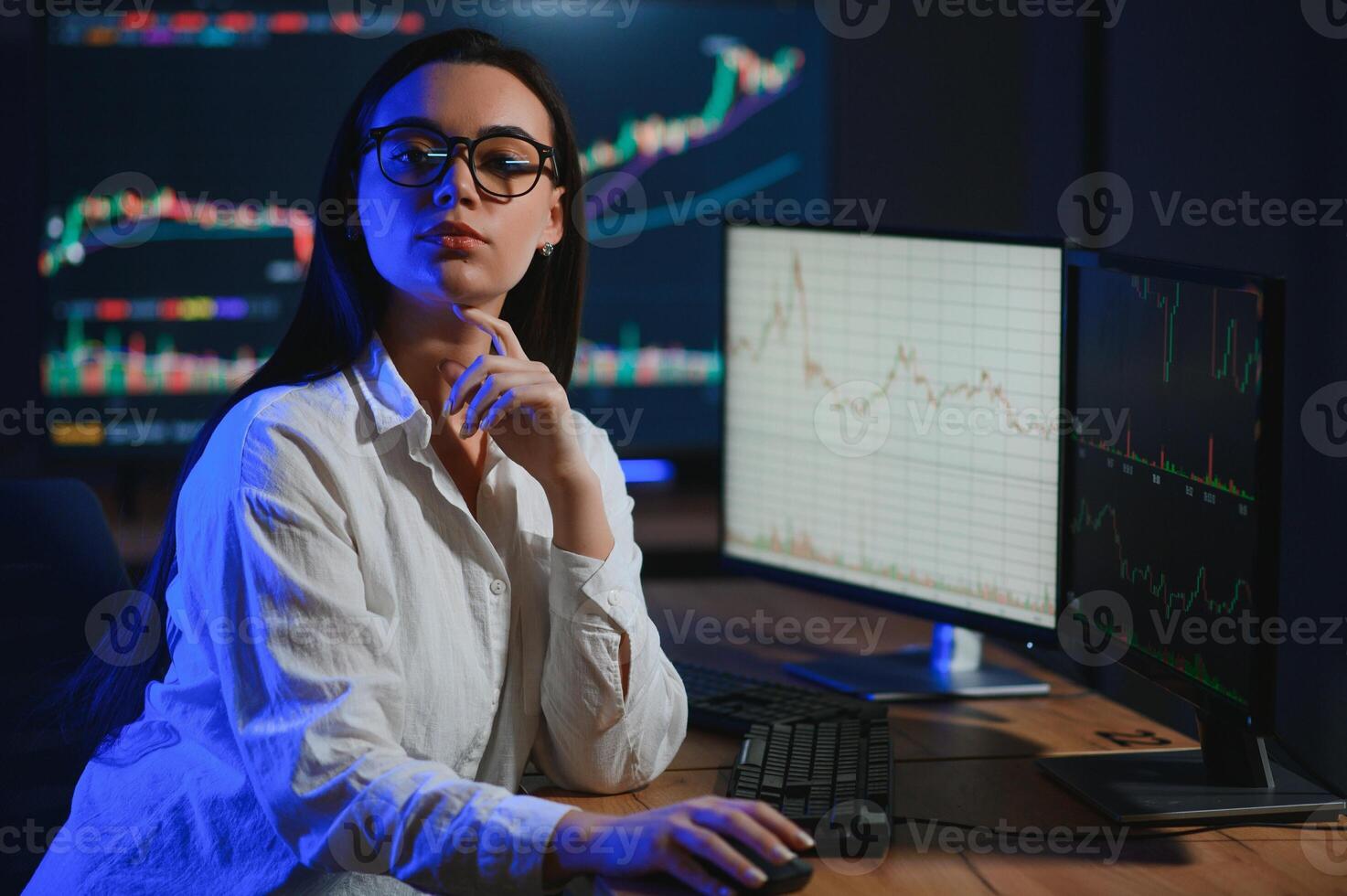 Business stock traders working on crypto currency markets with blockchain technology photo