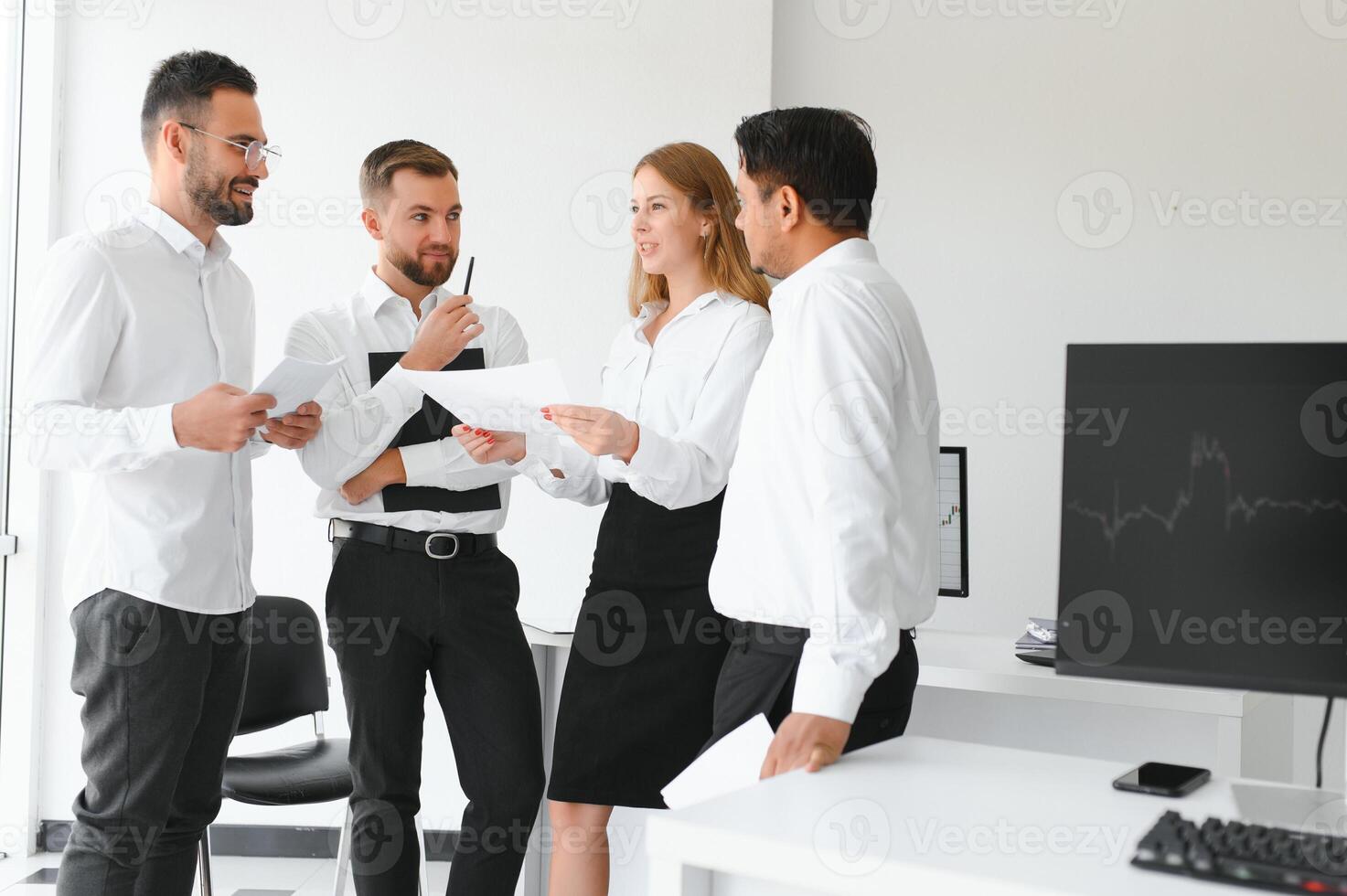 Business team working on their business project together at office. photo