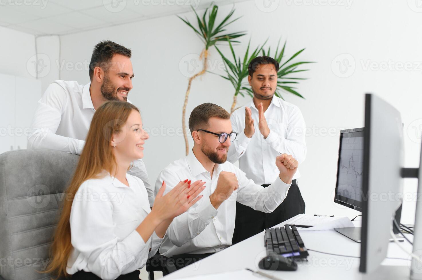 Business team working on their business project together at office. photo