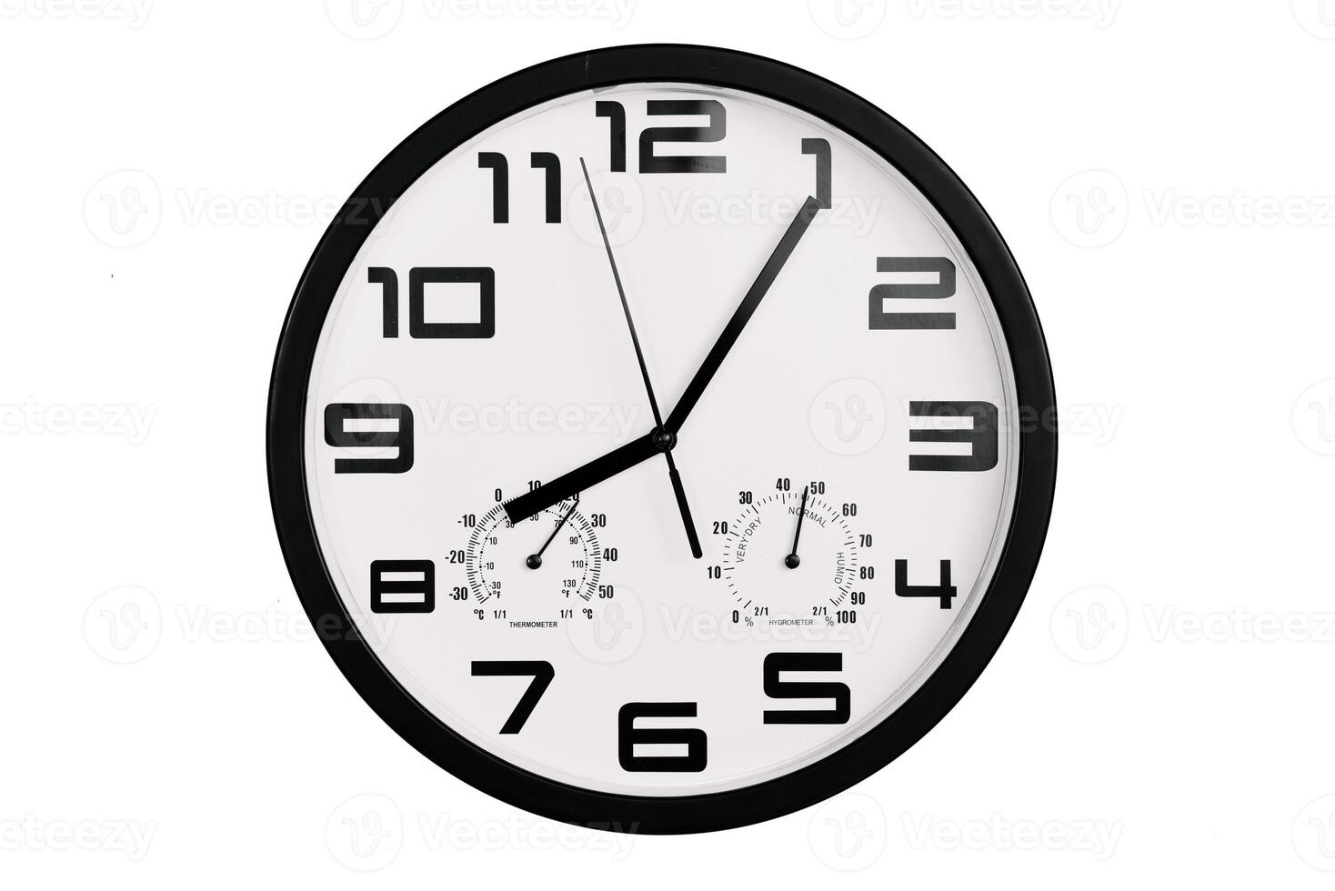 simple classic black and white round wall clock isolated on white photo