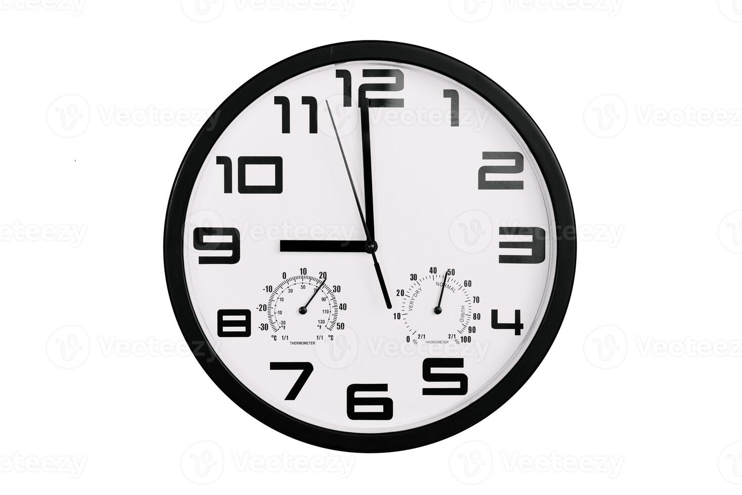 simple classic black and white round wall clock isolated on white photo
