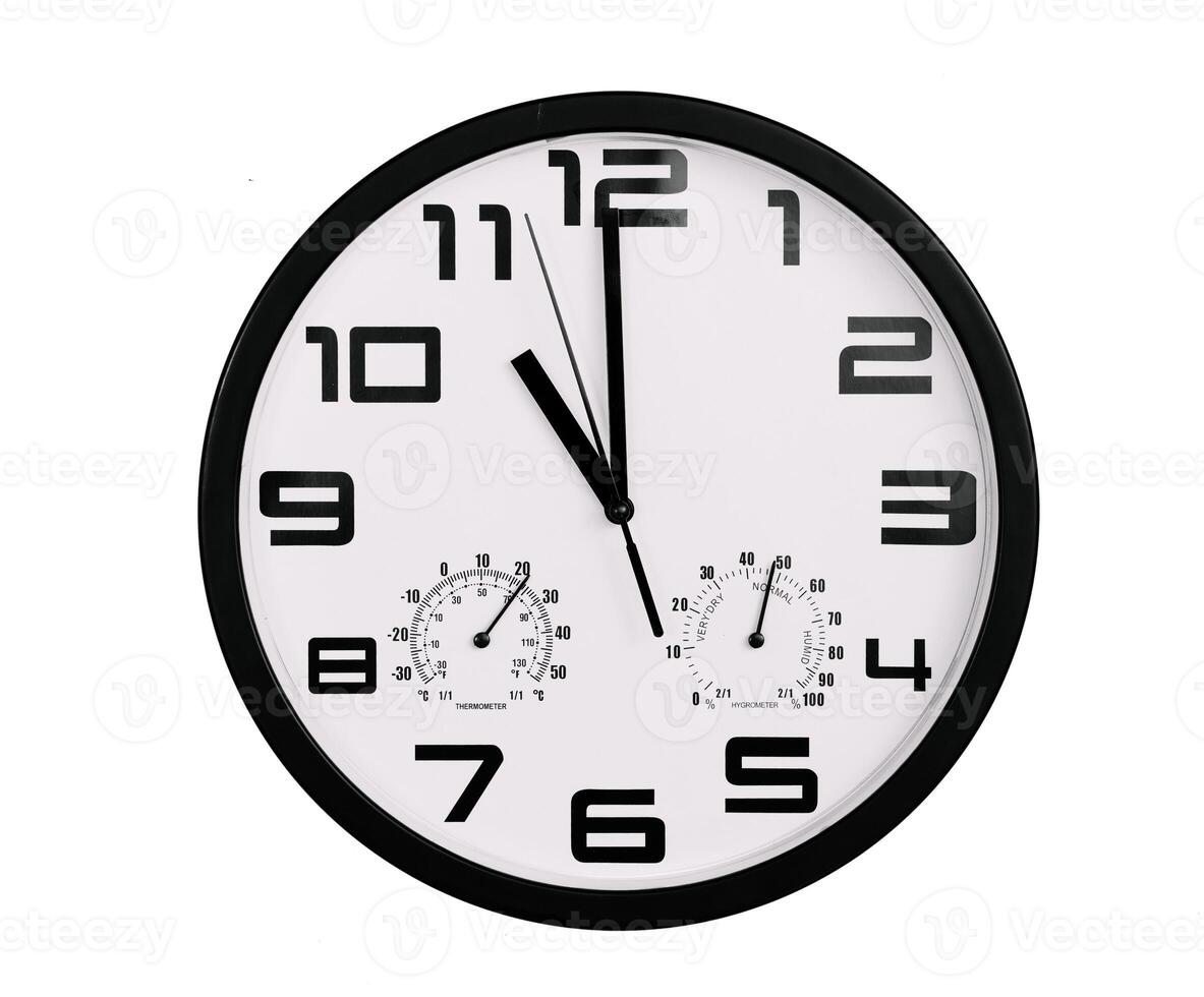 simple classic black and white round wall clock isolated on white photo