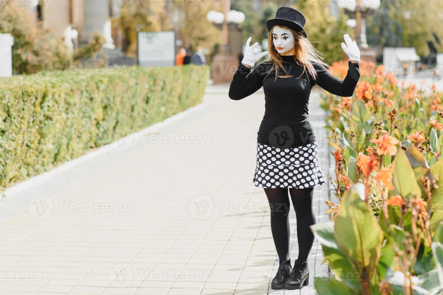 The girl with makeup of the mime. improvisation. mime shows different emotions photo