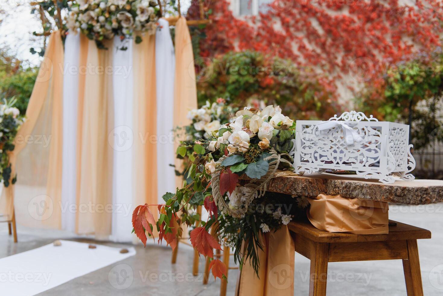 Wedding ceremony in Boho style. Decor and floristry photo