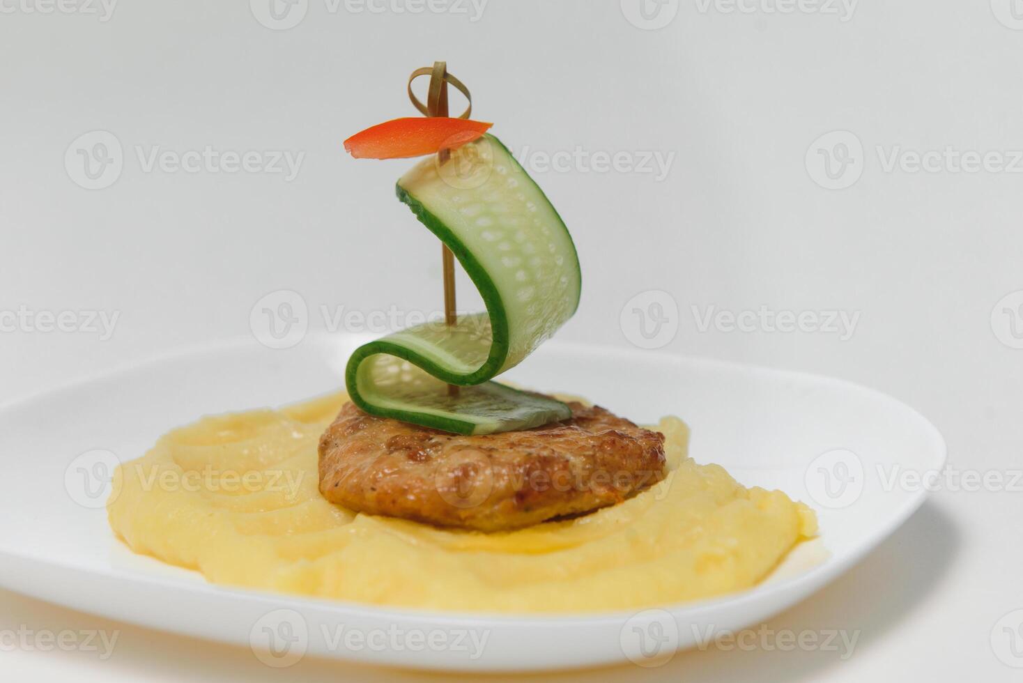 mashed potatoes with cutlet. children's menu photo