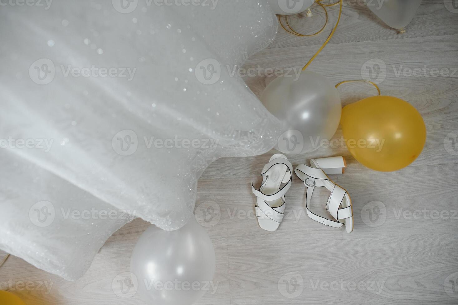 Bride dressing wedding gown. morning bride photo