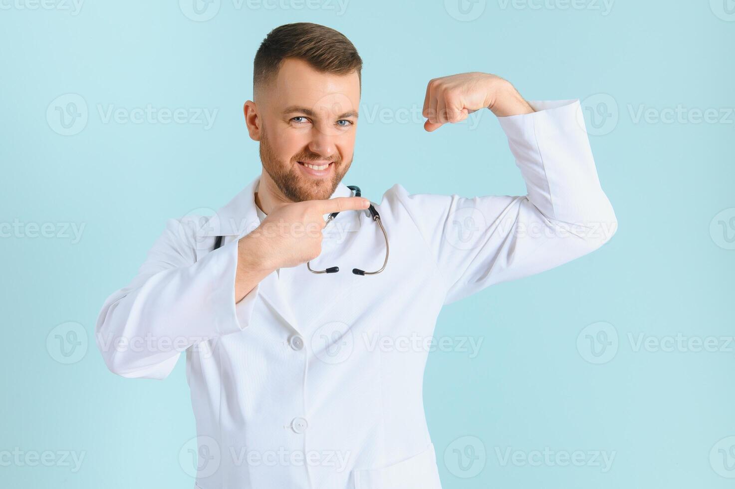 male doctor show strong arm to you photo