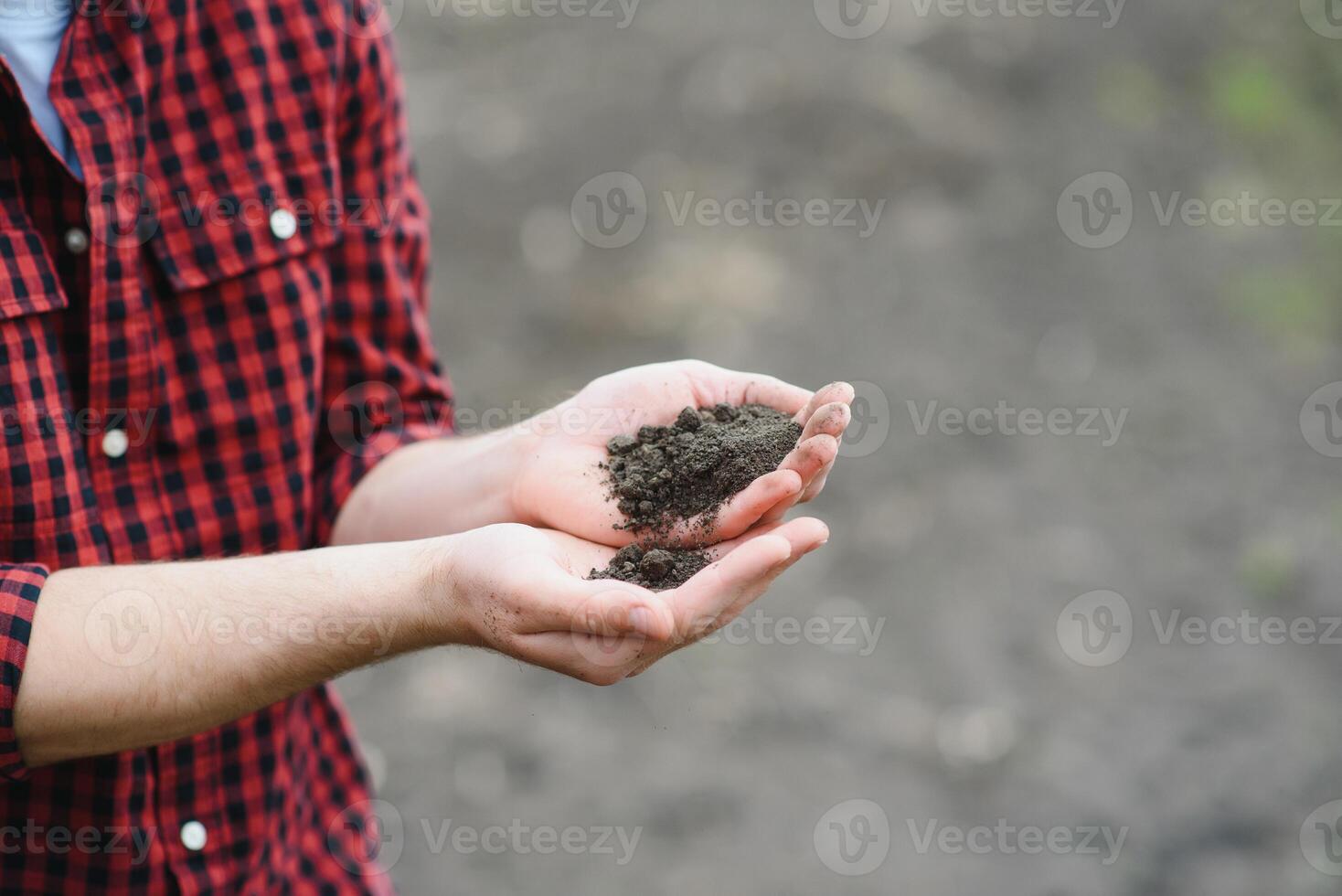 Soil in farmer arms. image with selective focus. photo