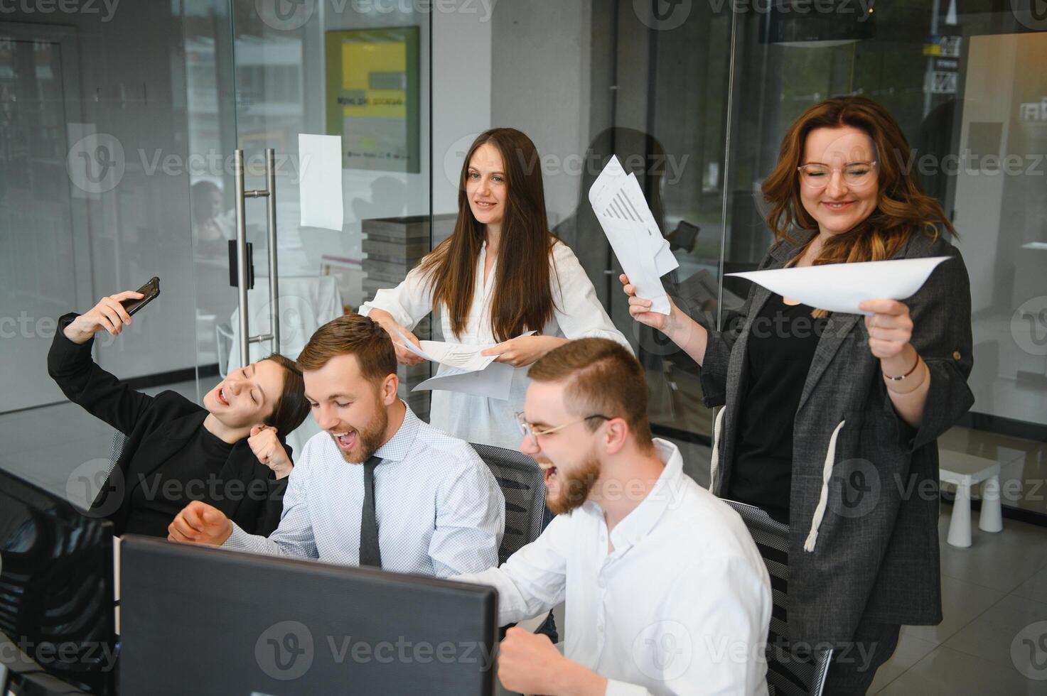 Business people working on project in office photo