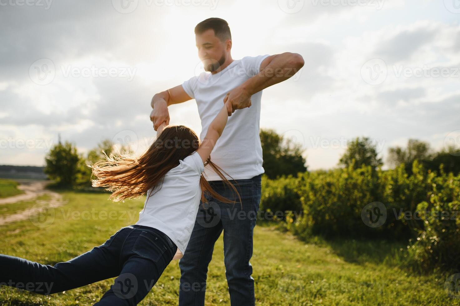 Father and daughter in nature photo