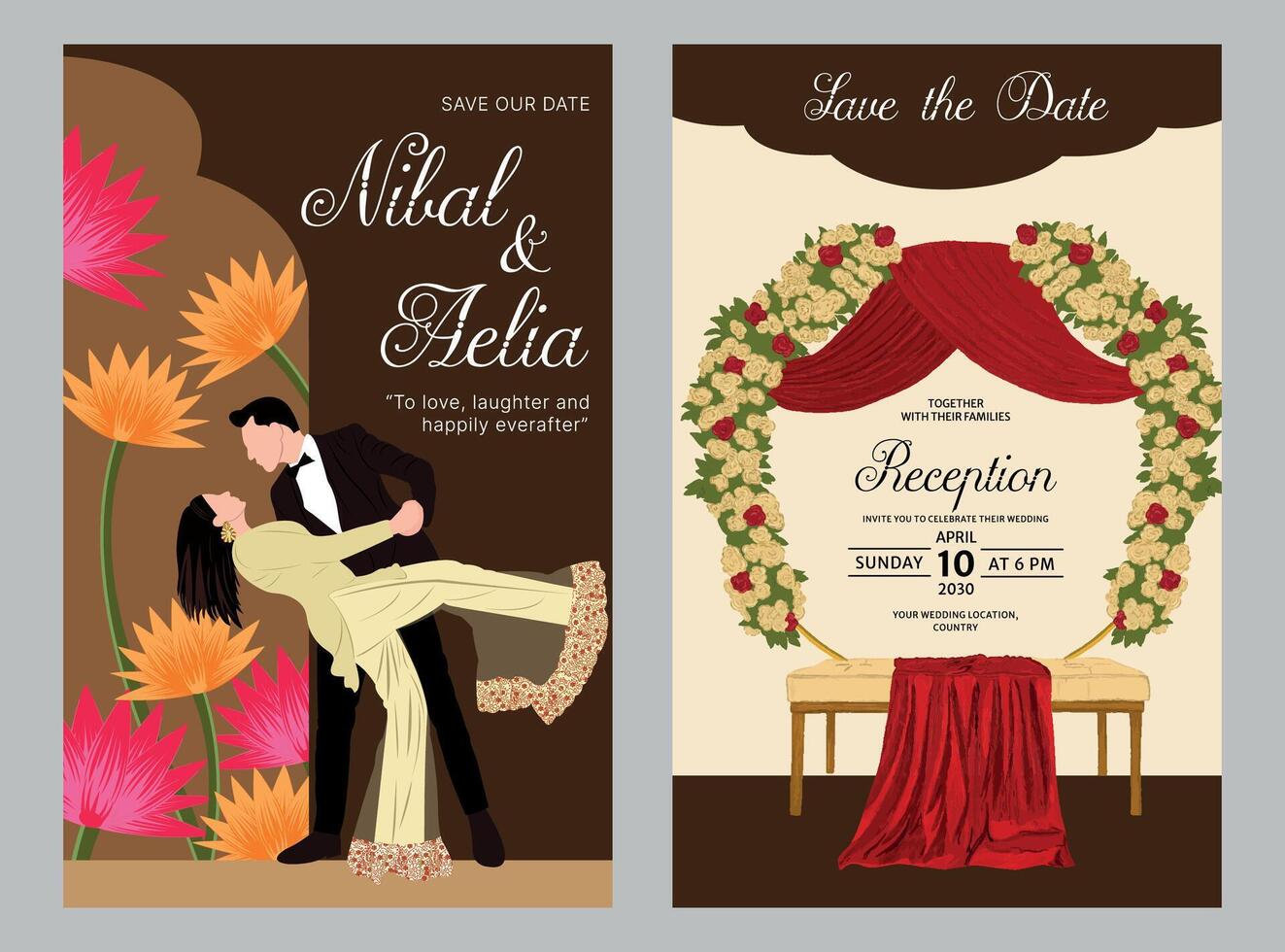 hindu wedding card design, mehndi, unique hindu wedding card design, shubh vivah, save the date, Hindu Couple vector