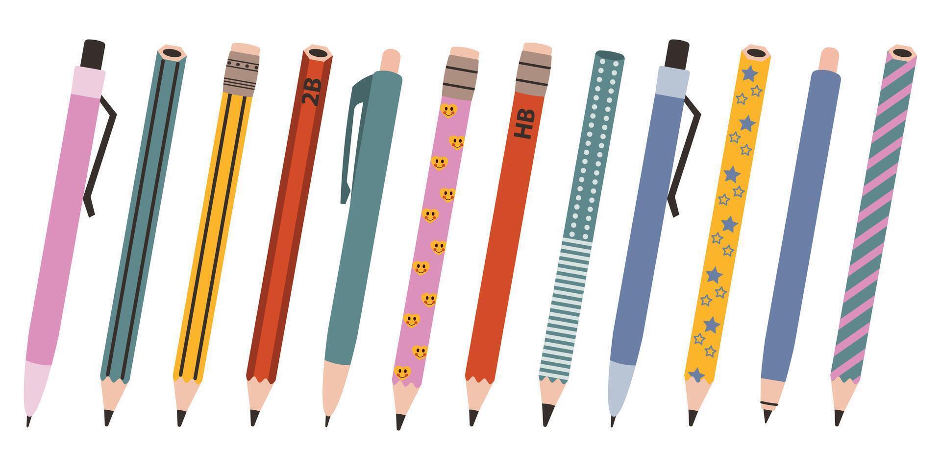 A set of simple pencils. A collection of cute flat style pencils. Back to school. Design for education, offices vector