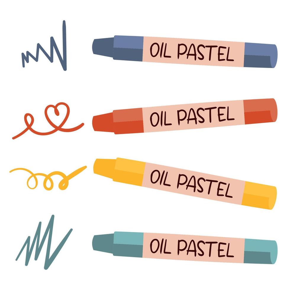 Oil pastel, set of pastel crayons. Back to School. Coloured pencils isolated on white. Children. design element for poster, background, web, sale, print. vector