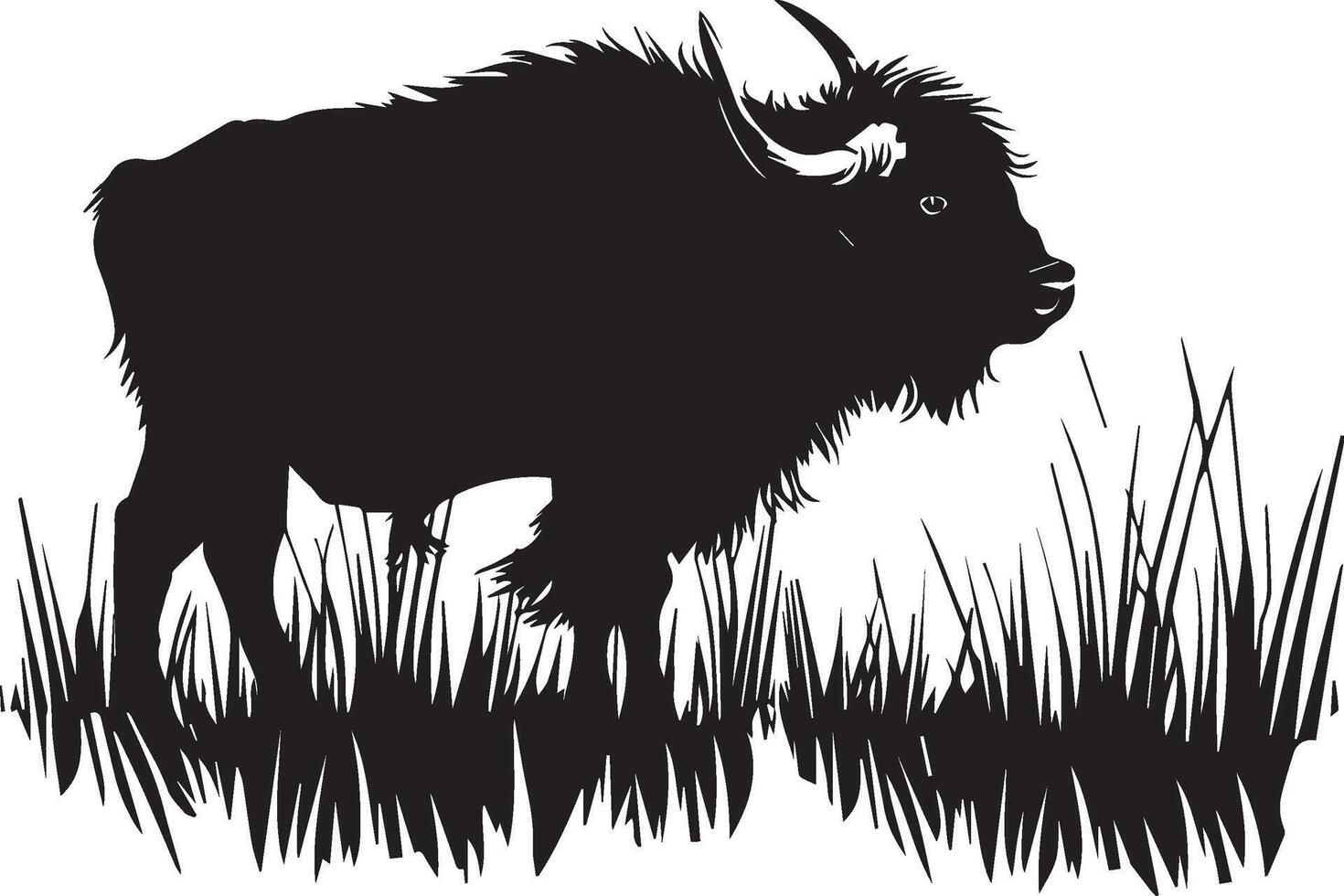 Bison Black Silhouette on white background vector