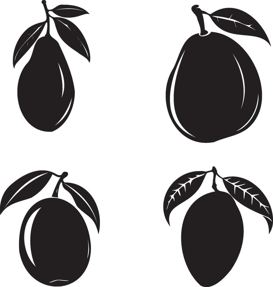 Silhouette mango set on white background vector