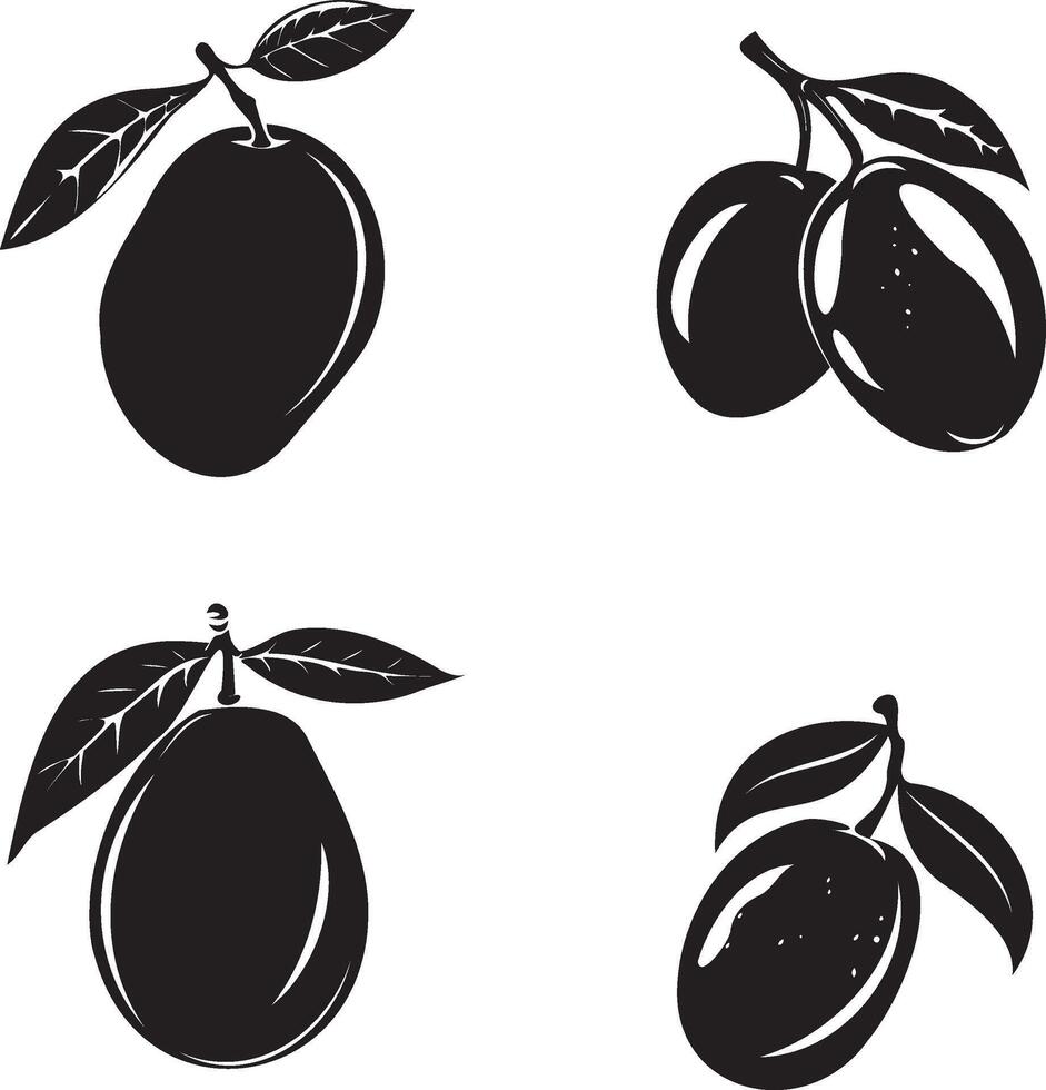 Silhouette mango set on white background vector
