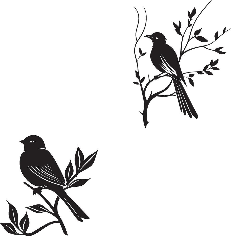 Sparrow bird silhouette branch vector