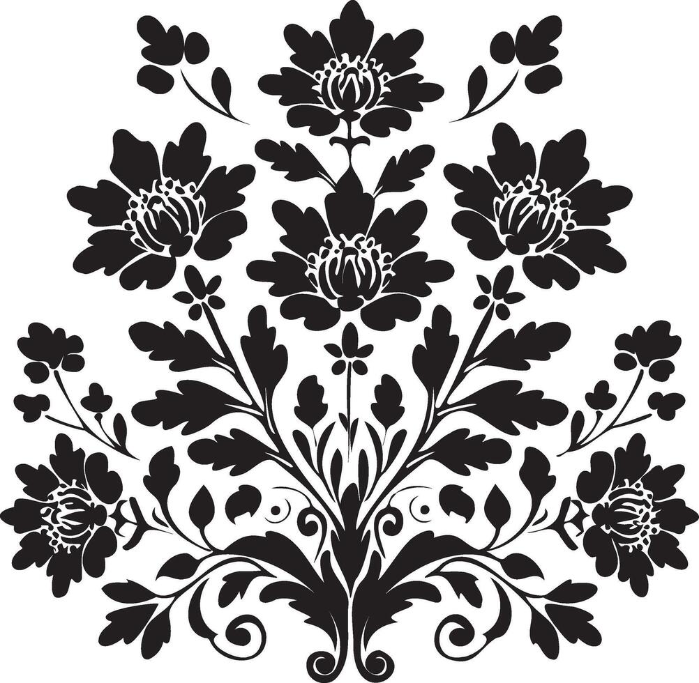 Silhouette of floral motif leaf flowers vector