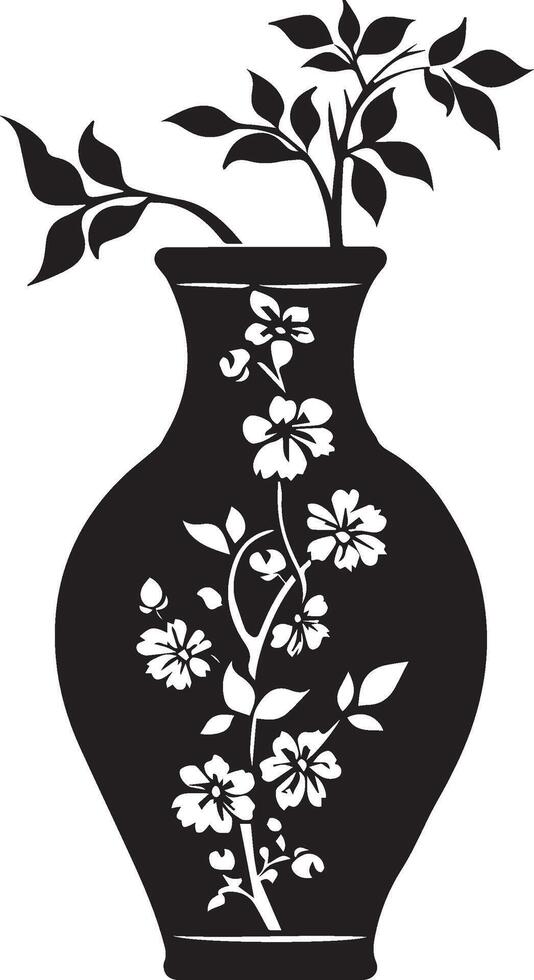 Vase with plant silhouette vector
