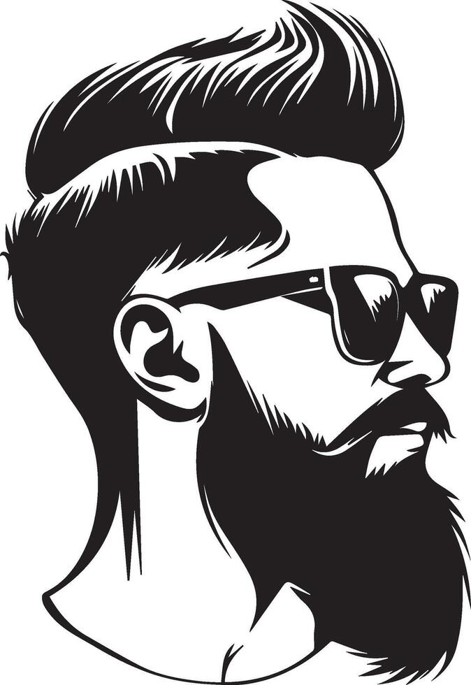 Black silhouette of Hipster hair and beards. Fashion concept. Black and white logo vector