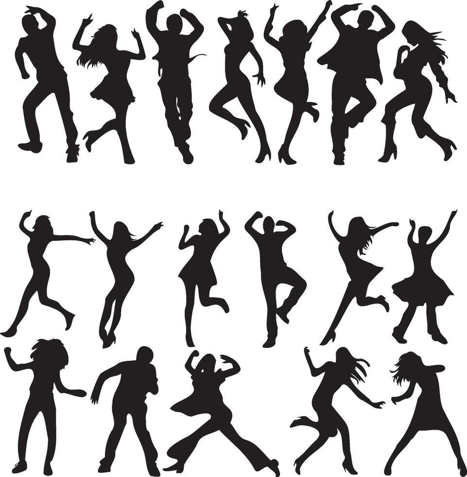 People dancing silhouette set vector