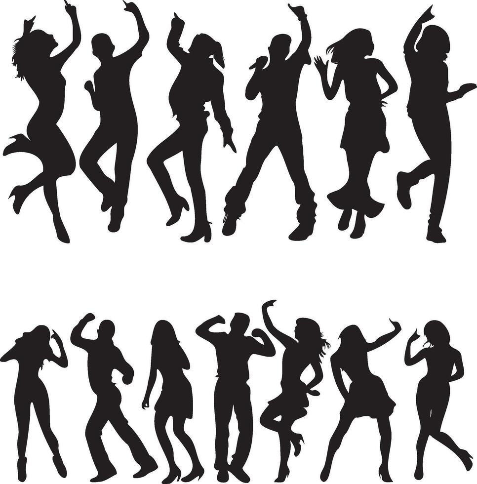 People dancing silhouette set vector