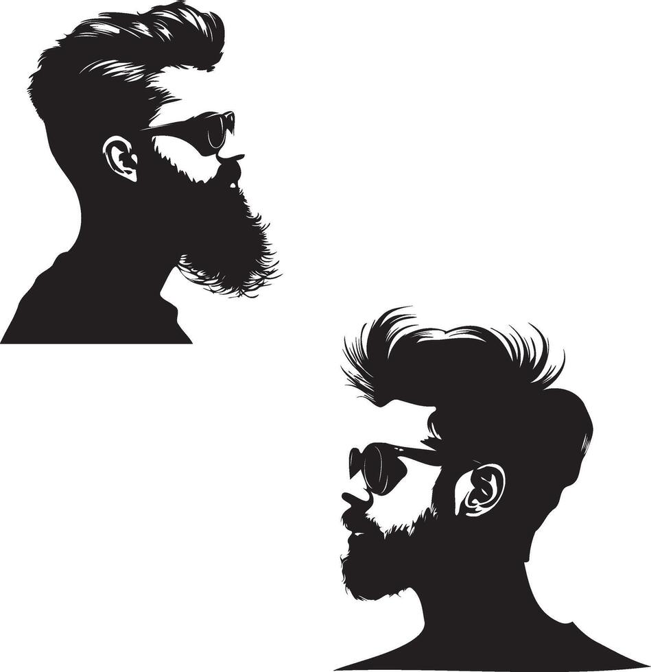 Black silhouette of Hipster hair and beards. Fashion concept. Black and white logo vector