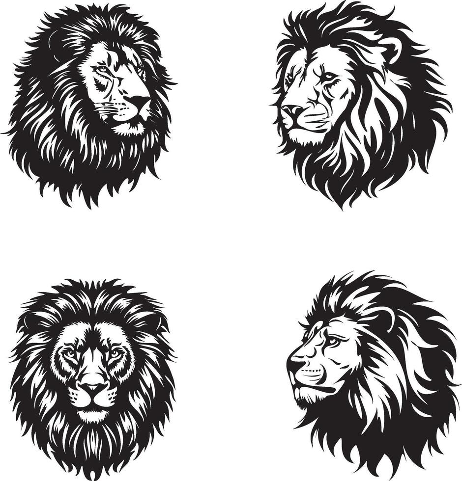 Set of lions silhouette vector