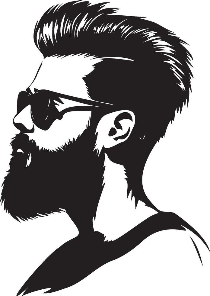 Black silhouette of Hipster hair and beards. Fashion concept. Black and white logo vector