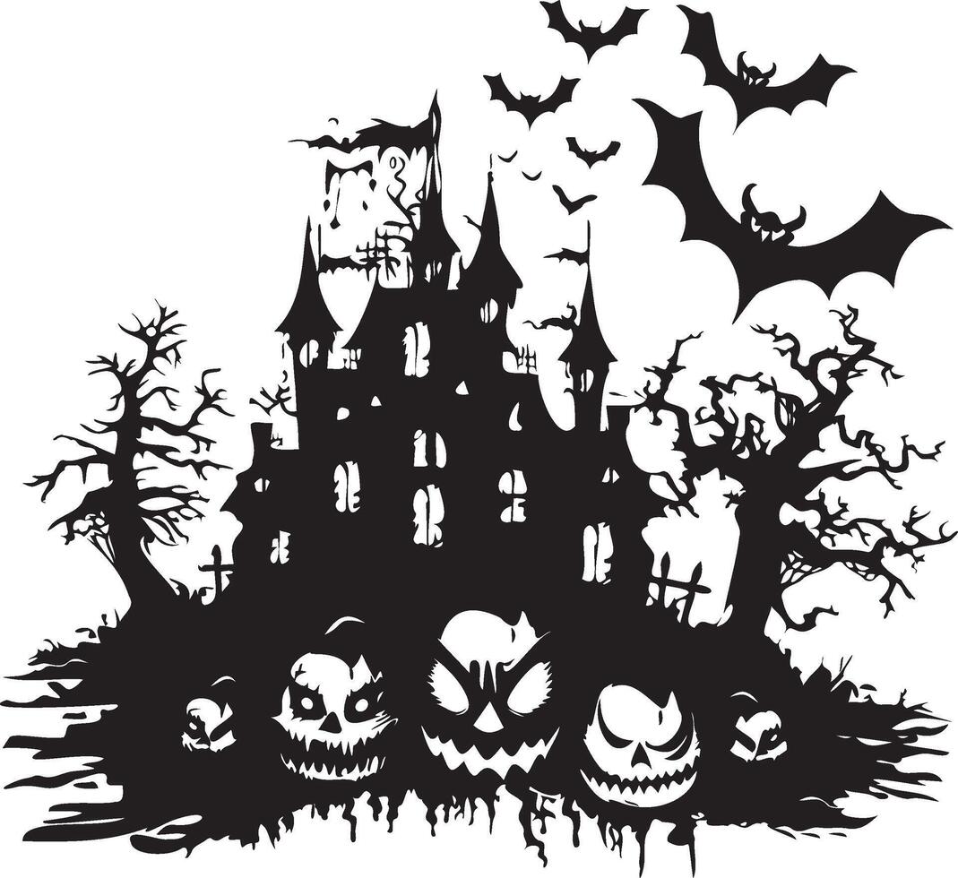 Halloween icons silhouette logo black and white background vector