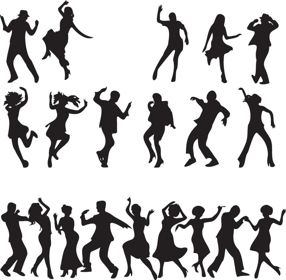 People dancing silhouette set vector