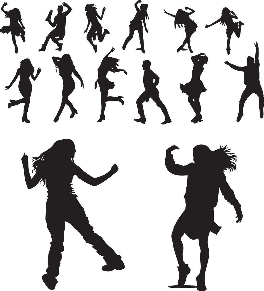 People dancing silhouette set vector