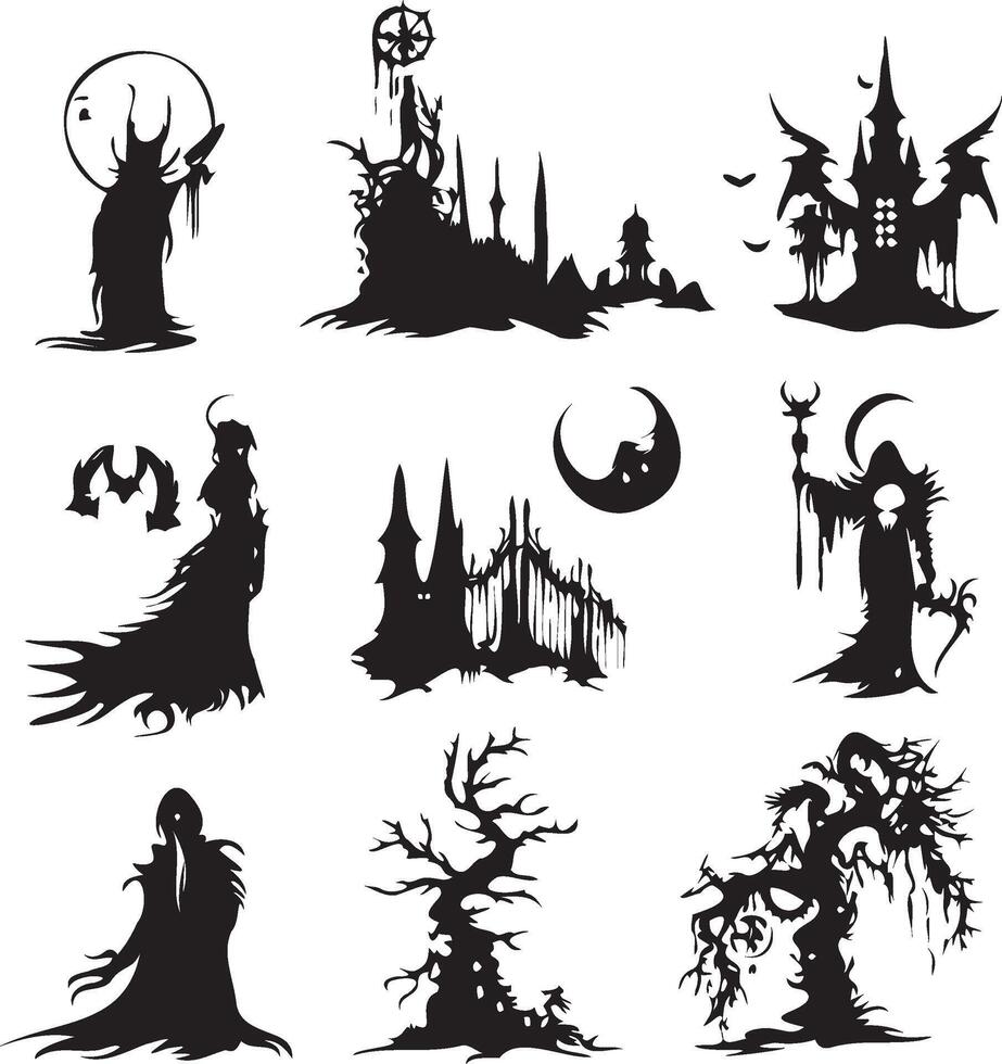Halloween icons silhouette logo black and white background vector