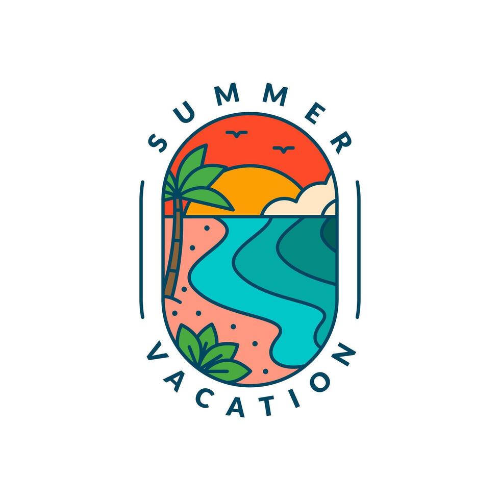 summer beach illustration monoline or line art style vector