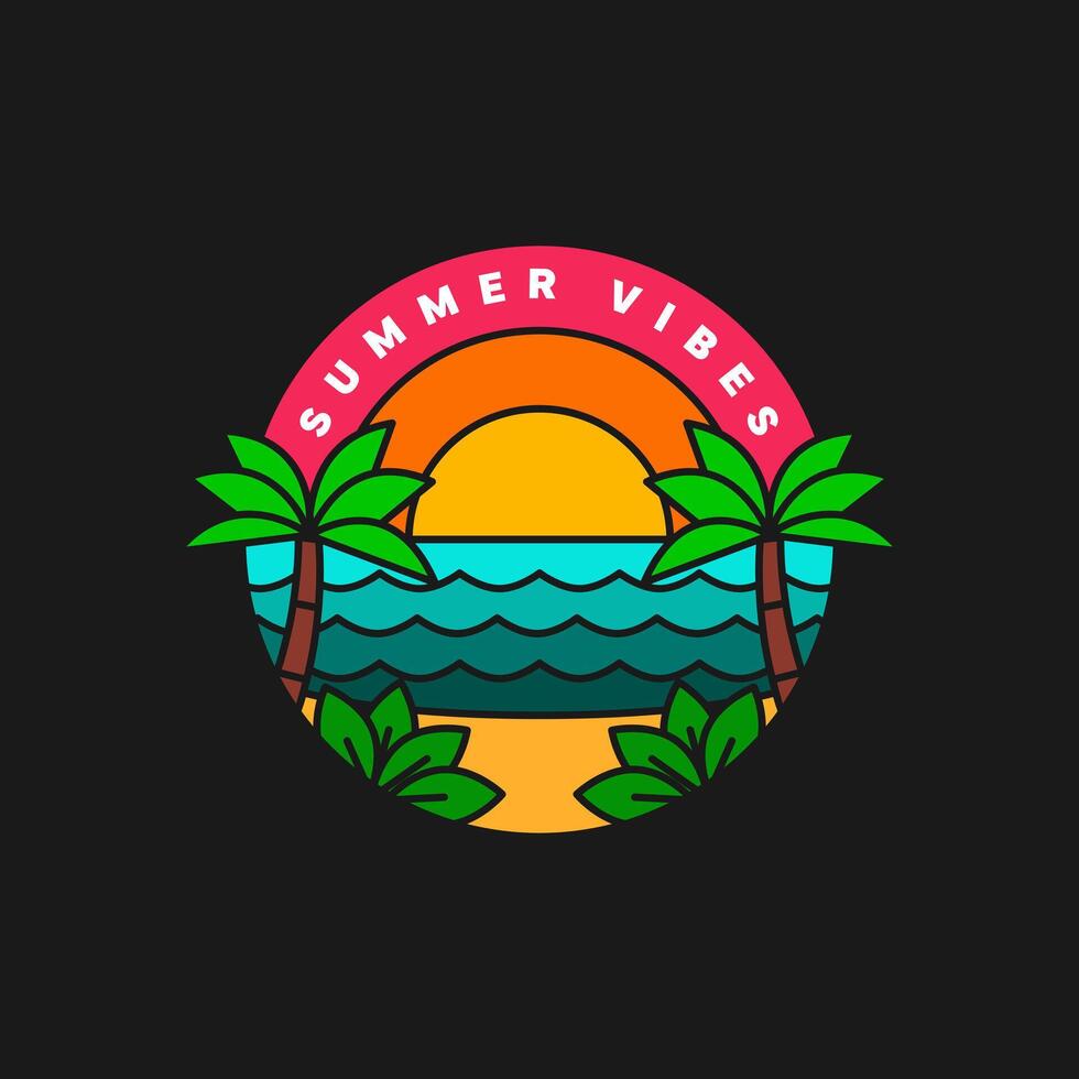 illustration of sunset beach line art vector